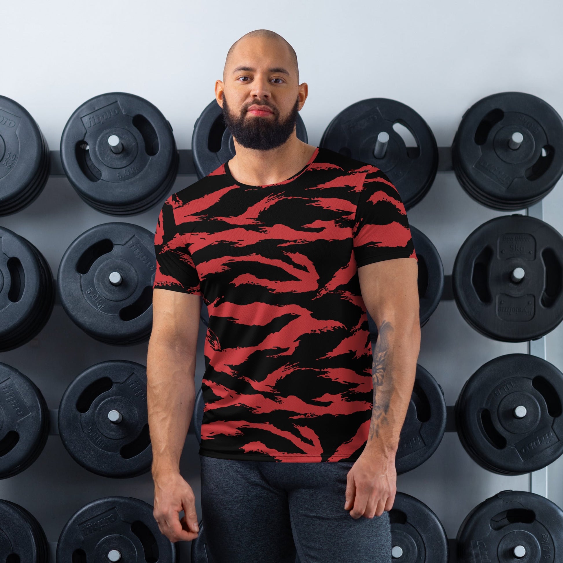 Modern Warfare Tiger Stripe Red and Black CAMO Mens Athletic T-shirt - XS - T-Shirts