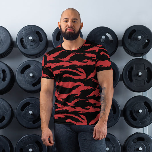 Modern Warfare Tiger Stripe Red and Black CAMO Mens Athletic T-shirt - XS - T-Shirts