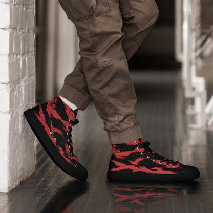 Modern Warfare Tiger Stripe Red and Black CAMO Mens high top canvas shoes - 5 - High Top Canvas Shoes