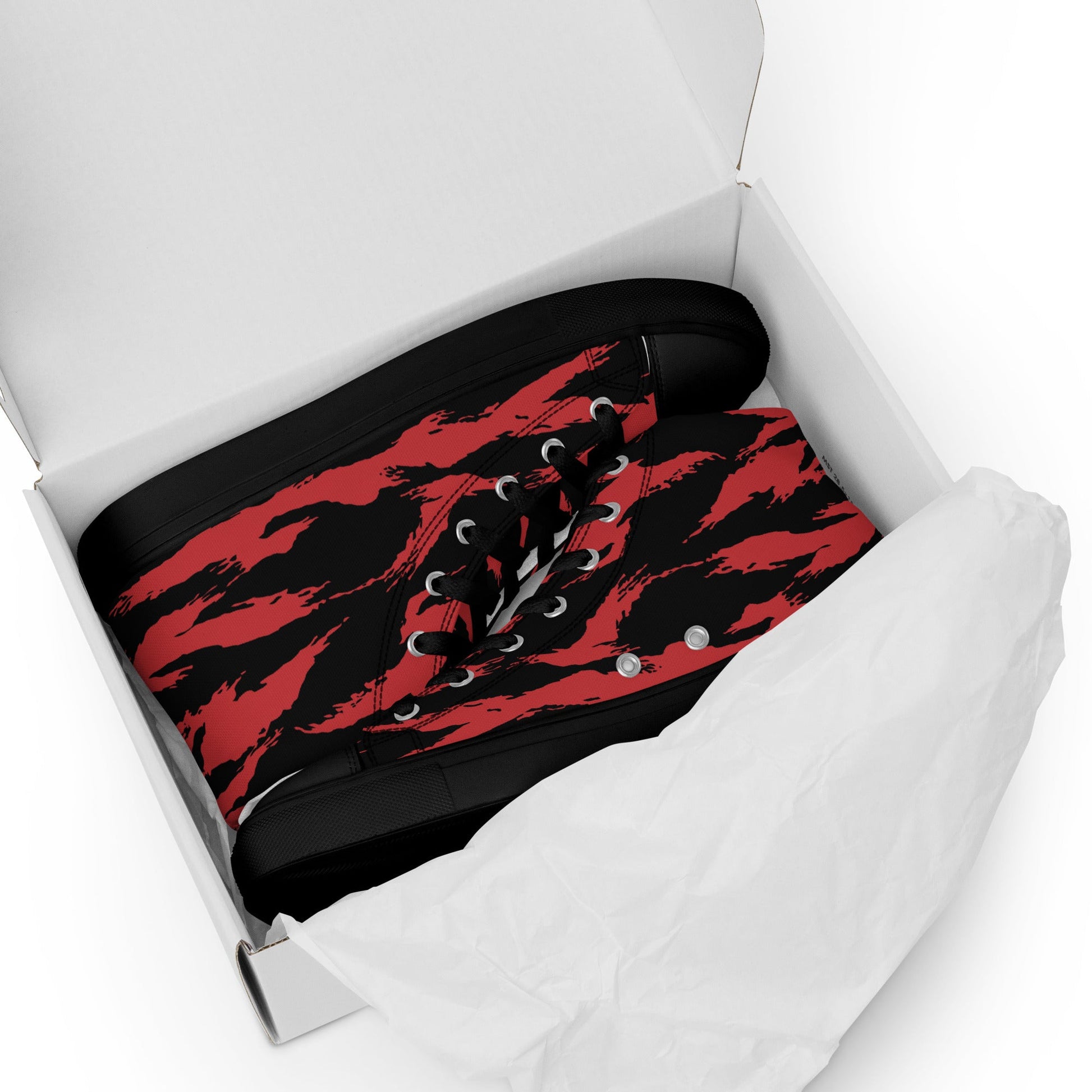 Modern Warfare Tiger Stripe Red and Black CAMO Mens high top canvas shoes - High Top Canvas Shoes