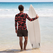 Tiger Stripe Crimson CAMO Mens Long-Sleeve Rash Guard