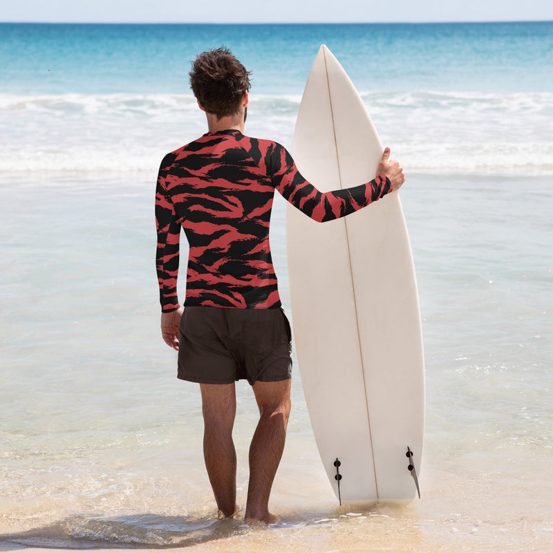 Tiger Stripe Crimson CAMO Mens Long-Sleeve Rash Guard