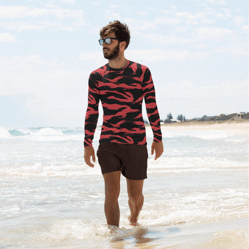 Tiger Stripe Crimson CAMO Mens Long-Sleeve Rash Guard - XS