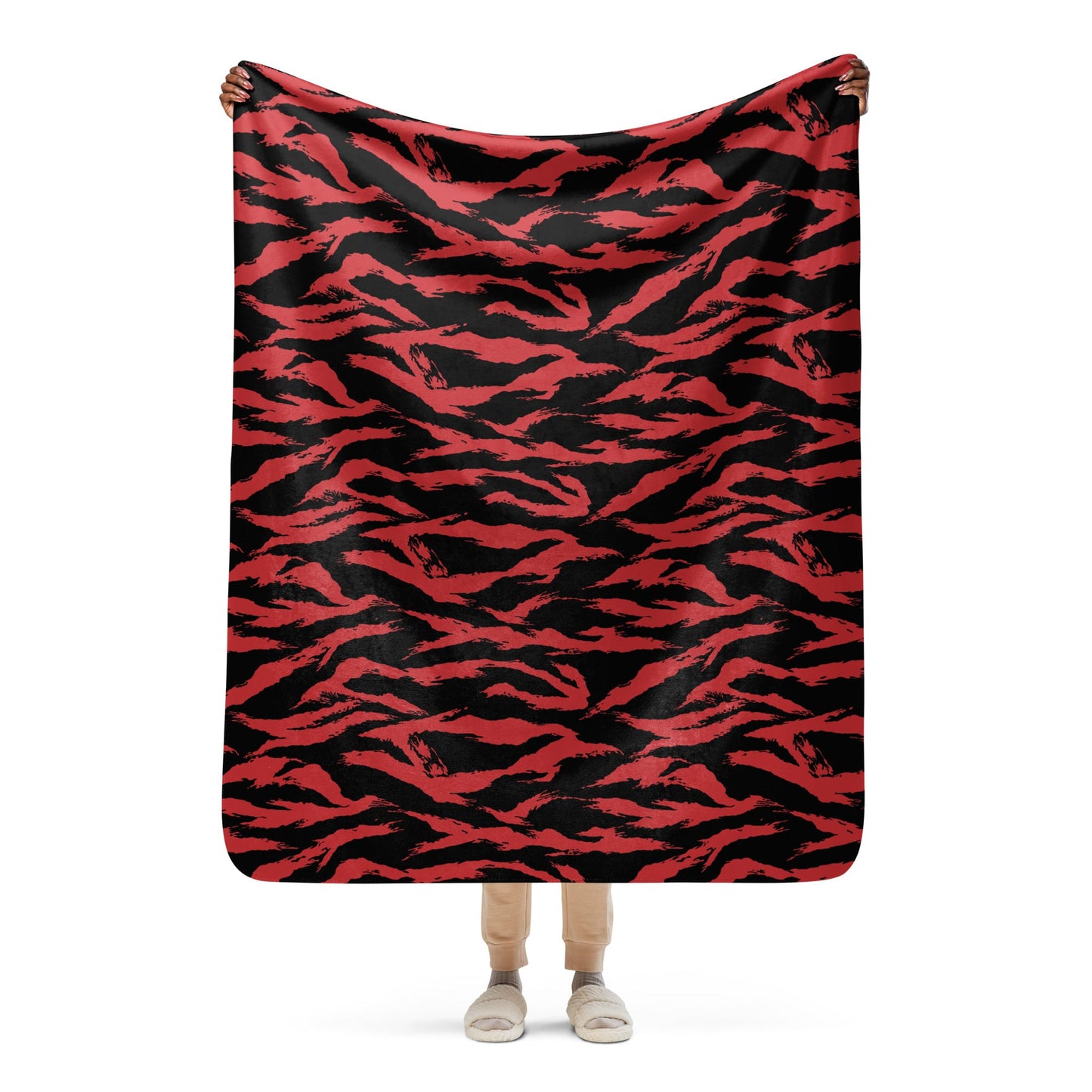 Modern Warfare Tiger Stripe Red and Black CAMO Sherpa blanket - 50″×60″ - Blankets