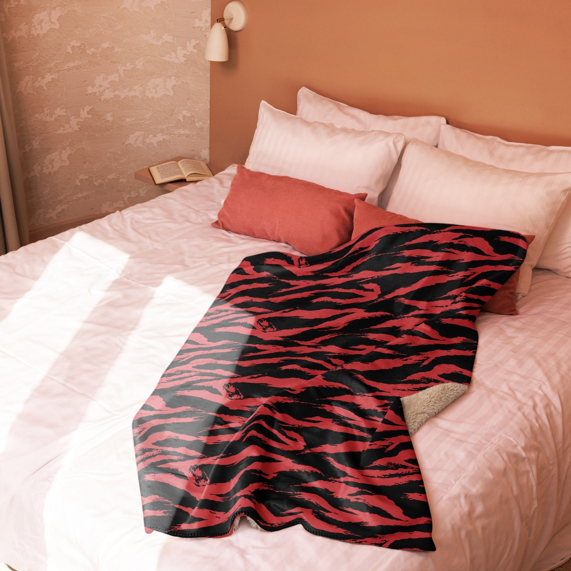 Modern Warfare Tiger Stripe Red and Black CAMO Sherpa blanket - Blankets