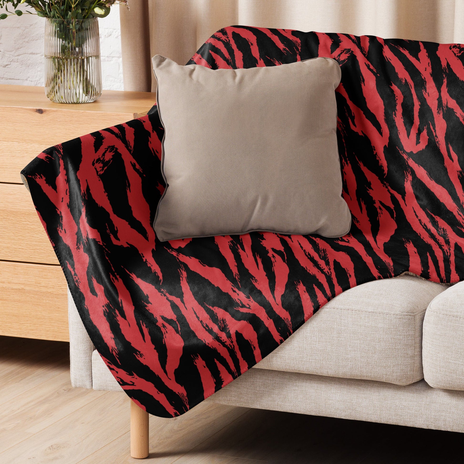 Modern Warfare Tiger Stripe Red and Black CAMO Sherpa blanket - Blankets