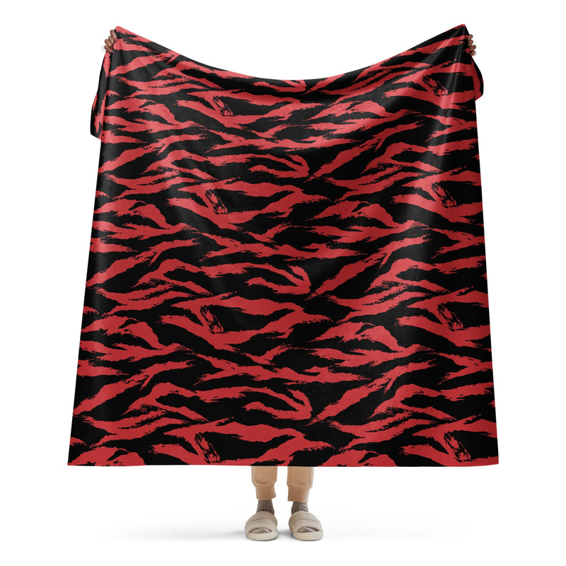 Tiger Stripe Crimson CAMO Sherpa Blanket - 60″×80″