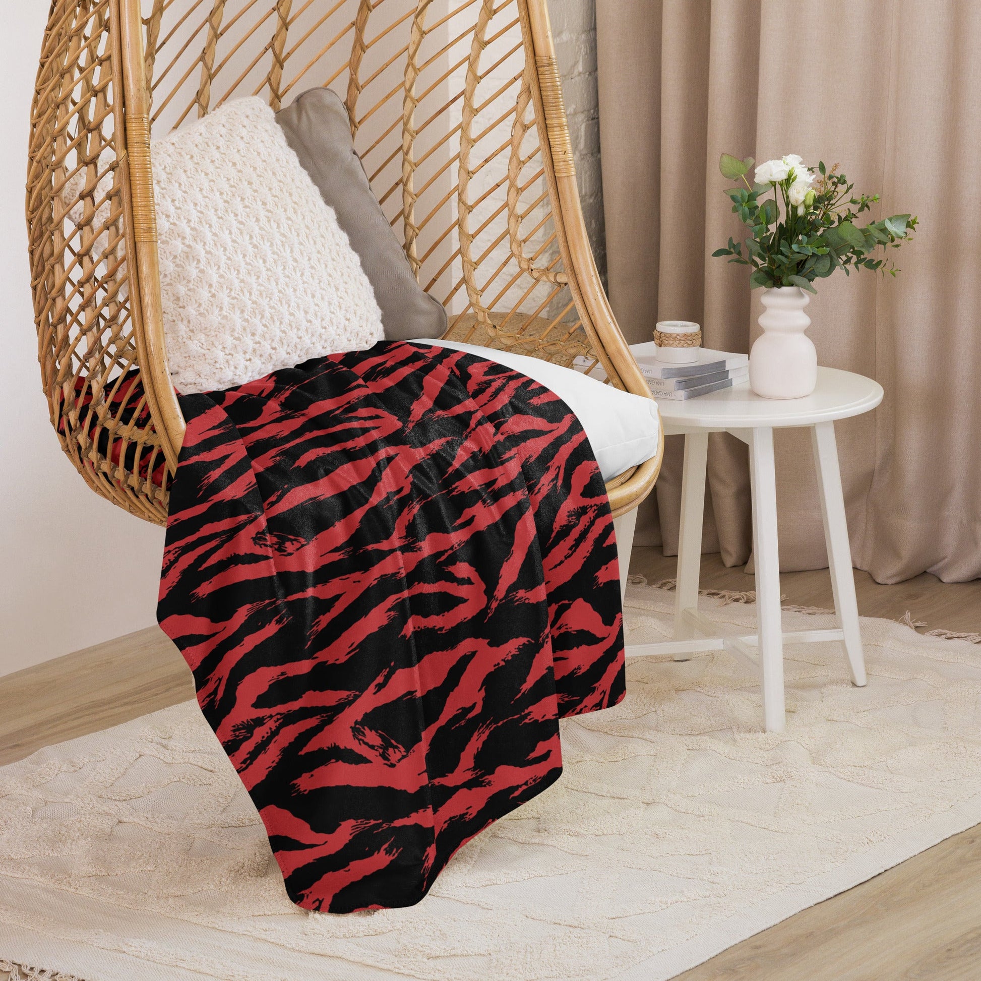 Modern Warfare Tiger Stripe Red and Black CAMO Sherpa blanket - Blankets