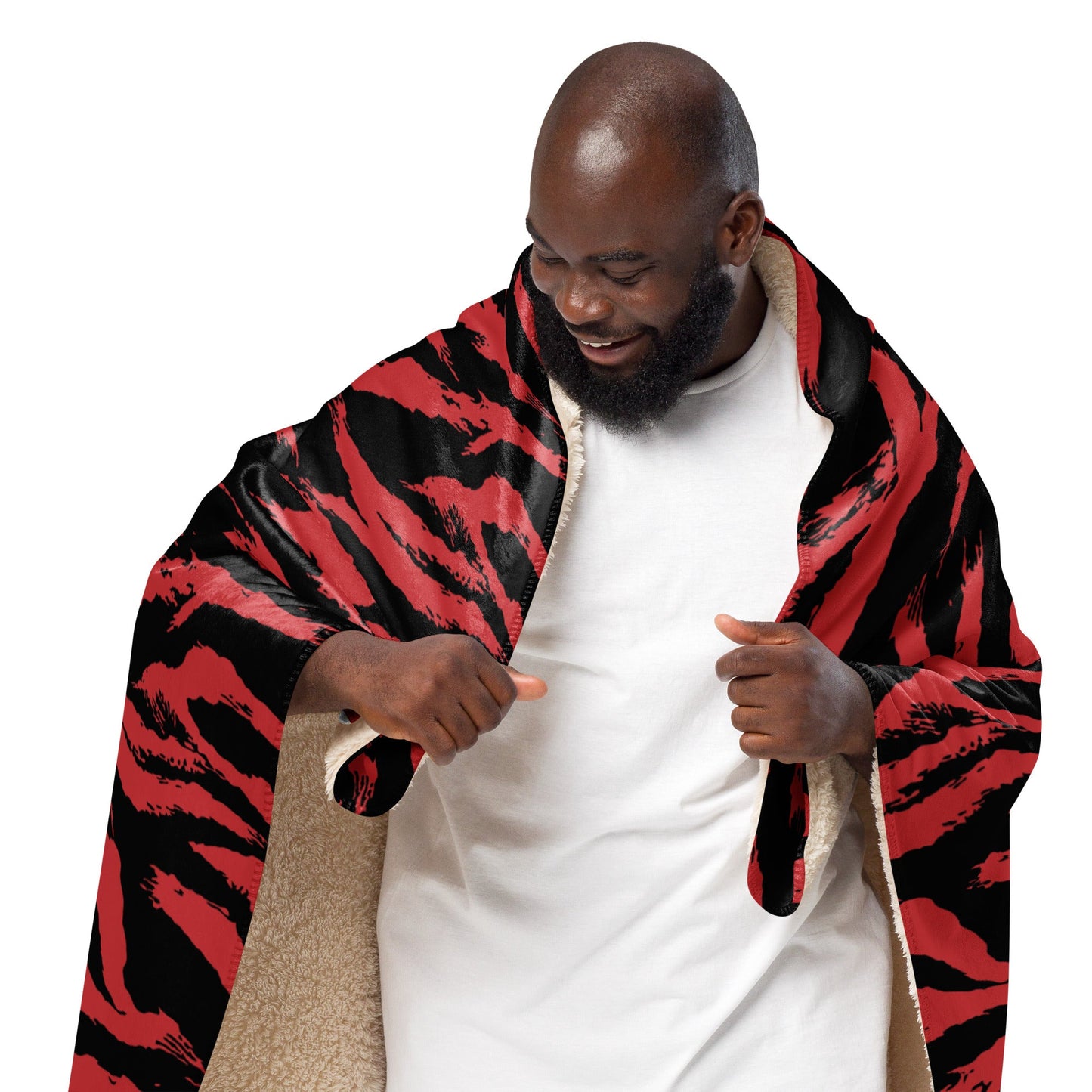 Modern Warfare Tiger Stripe Red and Black CAMO Sherpa blanket - Blankets
