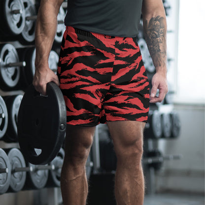 Modern Warfare Tiger Stripe Red and Black CAMO Unisex Athletic Long Shorts 2XS