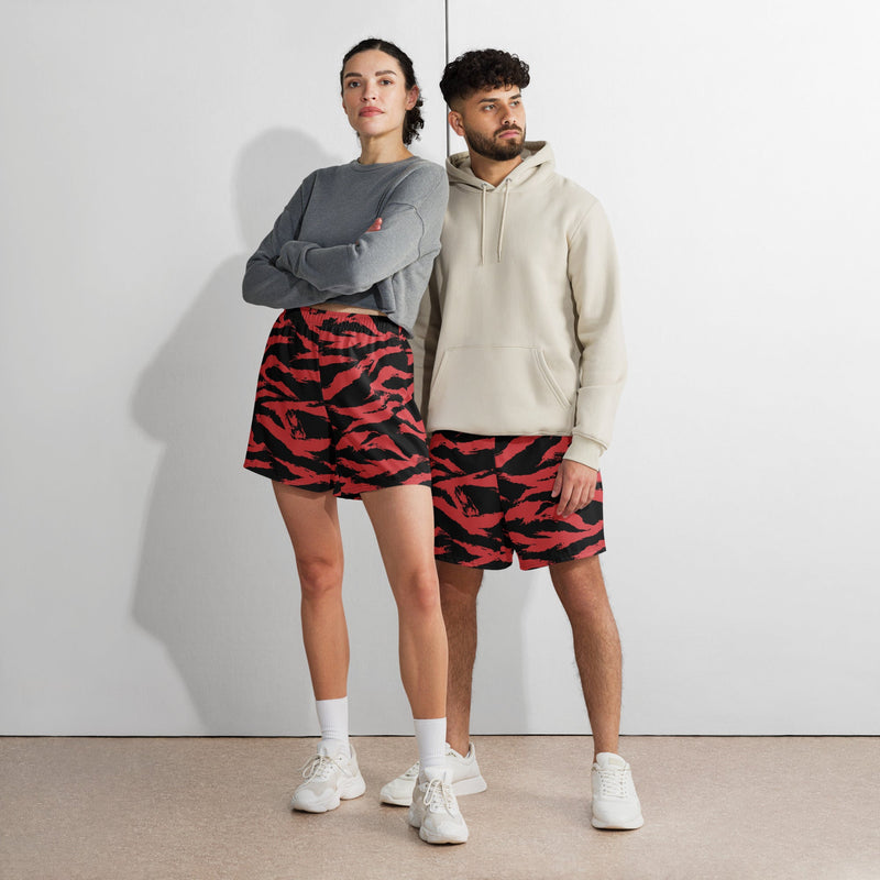 Tiger Stripe Crimson CAMO Unisex Athletic Long Shorts