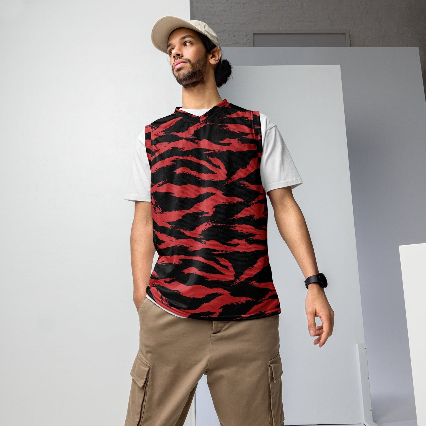 Modern Warfare Tiger Stripe Red and Black CAMO unisex basketball jersey 2XS Basketball Jerseys