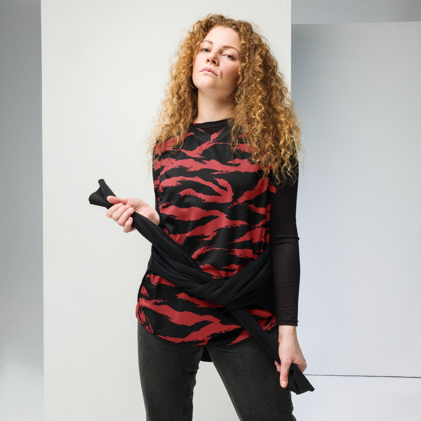 Modern Warfare Tiger Stripe Red and Black CAMO unisex basketball jersey Basketball Jerseys