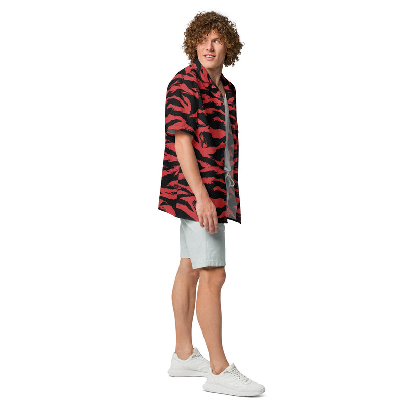 Tiger Stripe Crimson CAMO Unisex Short-Sleeve Button Shirt - Button-Up