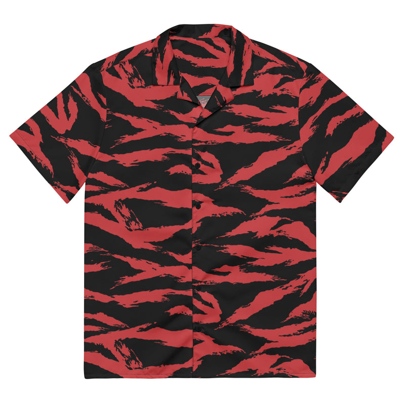 Tiger Stripe Crimson CAMO Unisex Short-Sleeve Button Shirt - 2XS - Button-Up