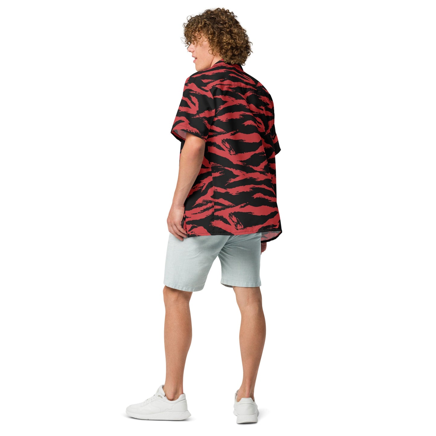 Modern Warfare Tiger Stripe Red and Black CAMO Unisex button shirt - Button Shirts