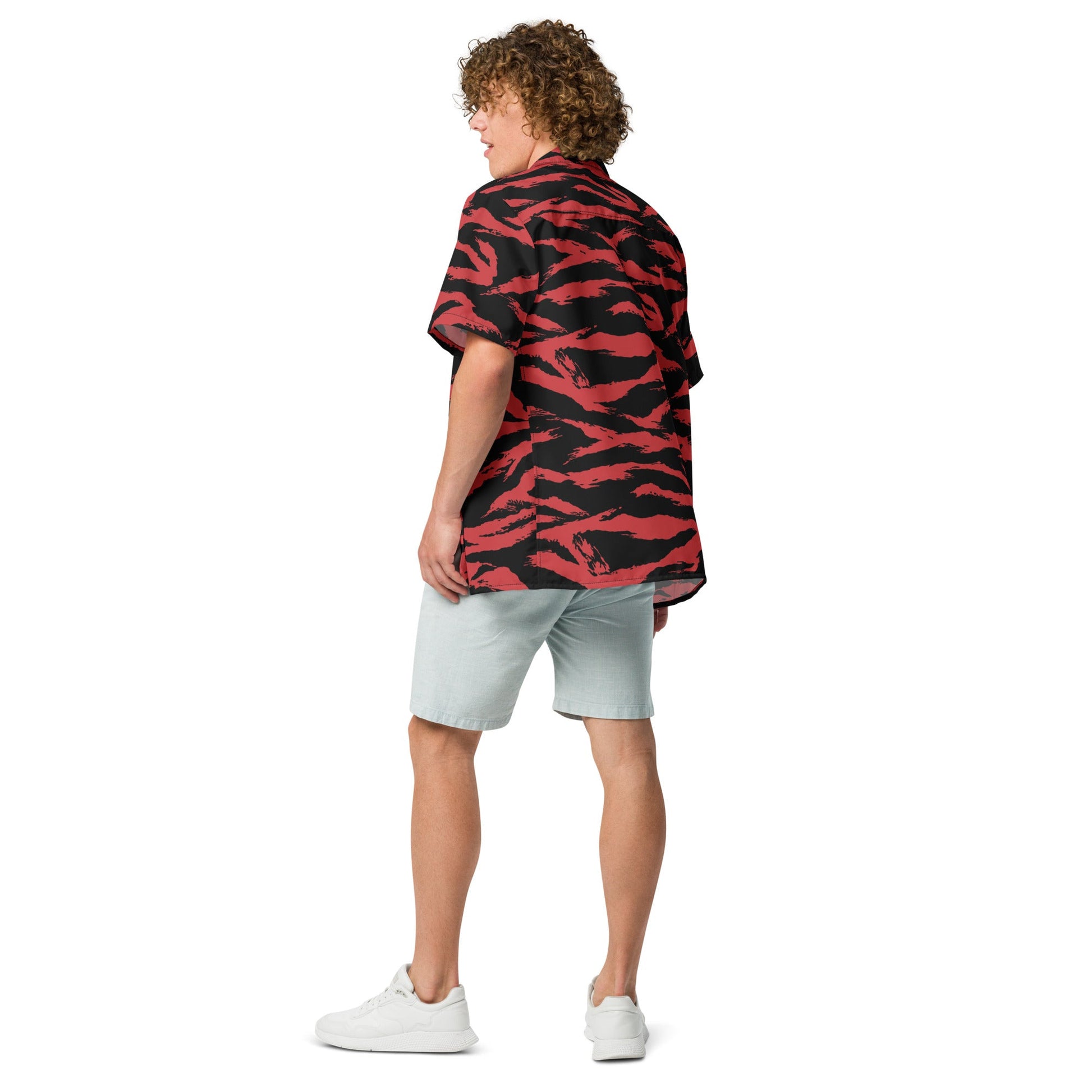 Modern Warfare Tiger Stripe Red and Black CAMO Unisex button shirt - Button Shirts