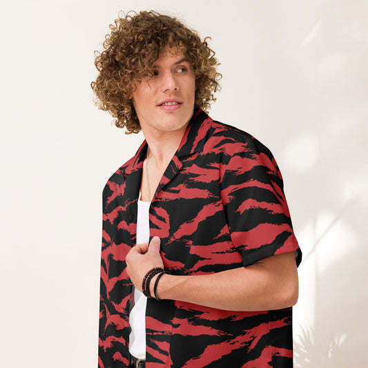 Modern Warfare Tiger Stripe Red and Black CAMO Unisex button shirt - Button Shirts