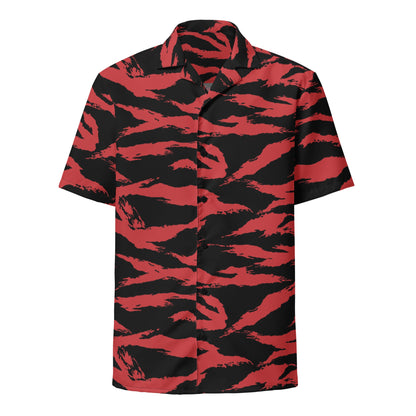 Modern Warfare Tiger Stripe Red and Black CAMO Unisex button shirt - Button Shirts