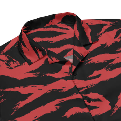 Modern Warfare Tiger Stripe Red and Black CAMO Unisex button shirt - Button Shirts