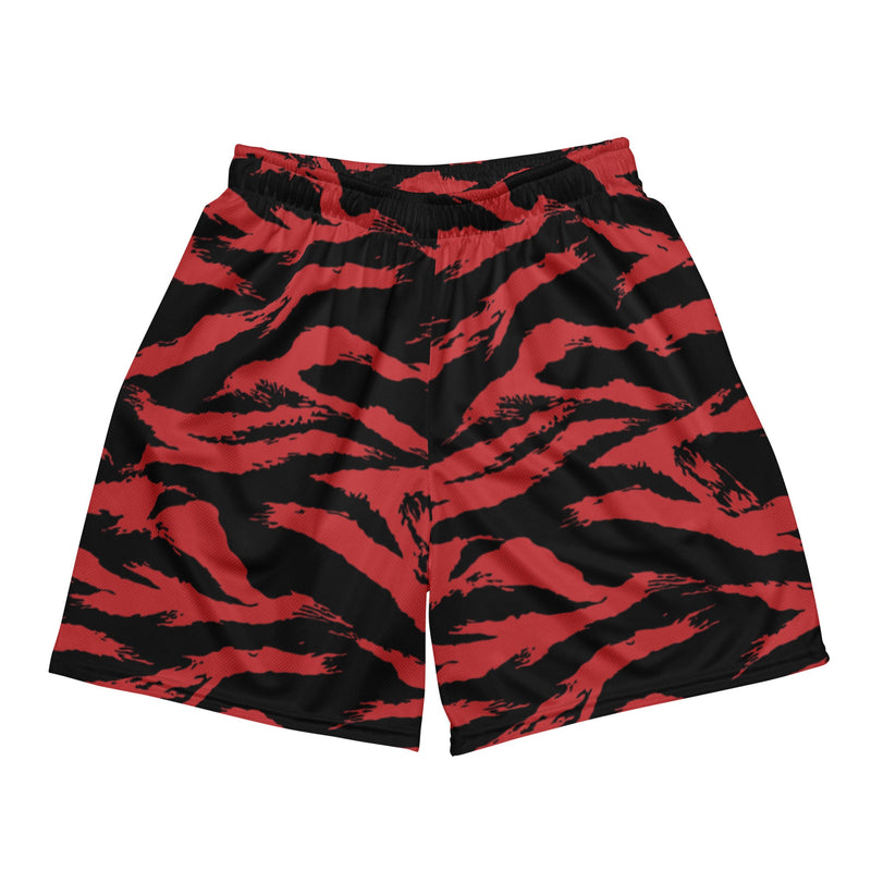 Tiger Stripe Crimson CAMO Unisex Mesh Shorts - 2XS