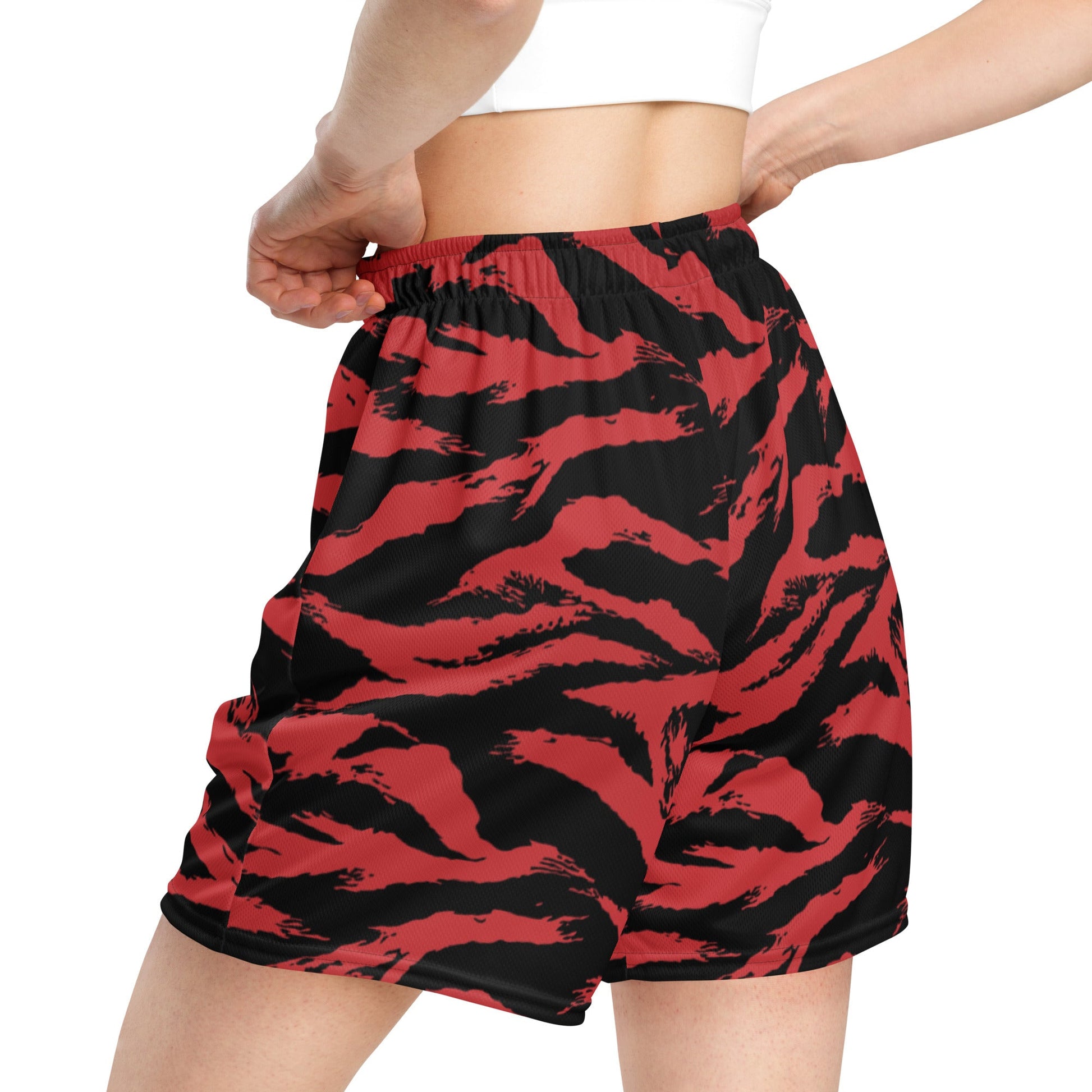 Modern Warfare Tiger Stripe Red and Black CAMO Unisex mesh shorts - Mesh Shorts