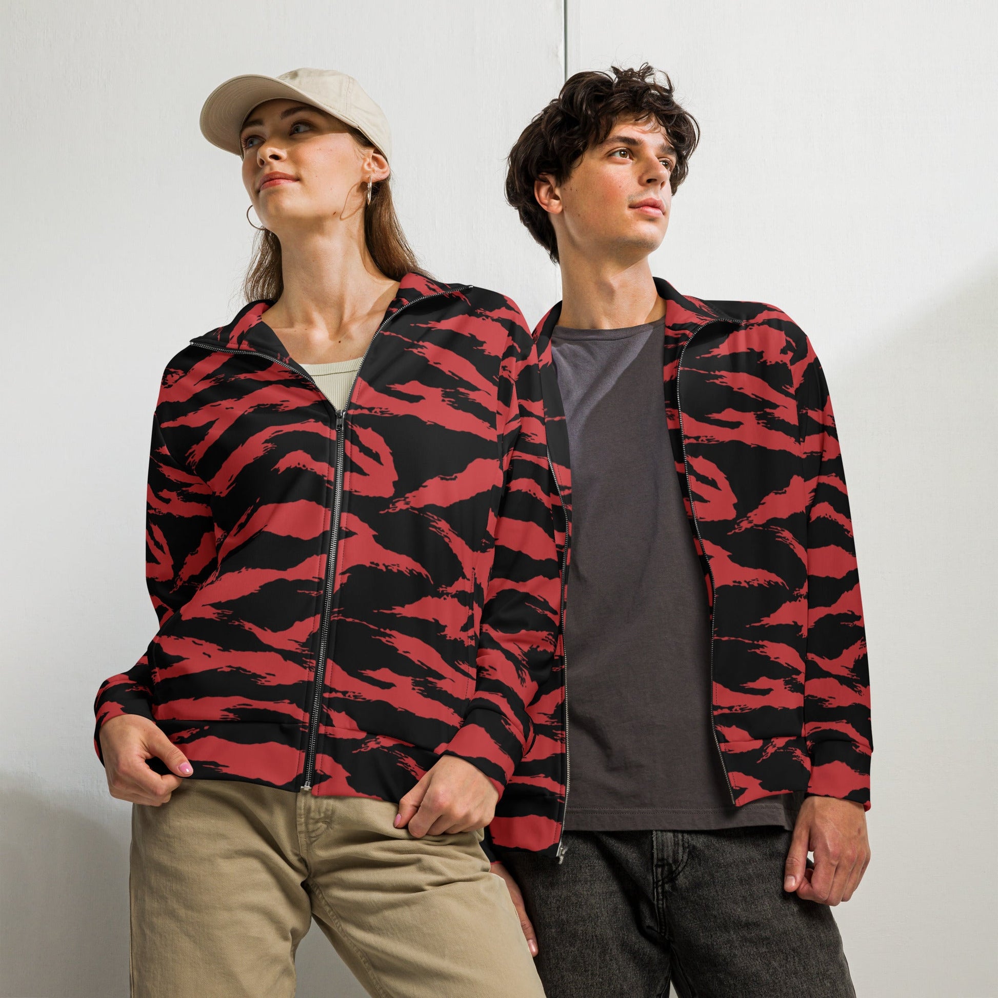 Modern Warfare Tiger Stripe Red and Black CAMO Unisex track jacket - 2XS - Track Jackets