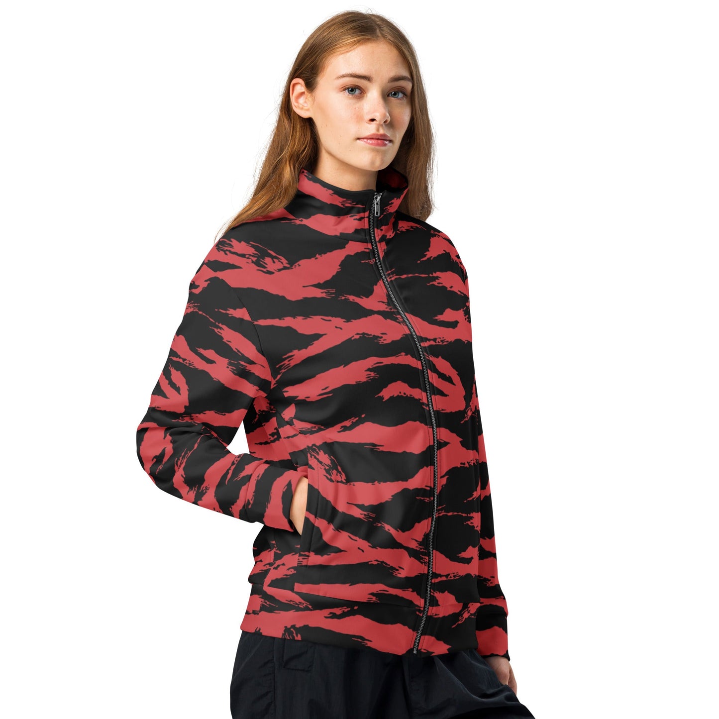 Modern Warfare Tiger Stripe Red and Black CAMO Unisex track jacket - Track Jackets