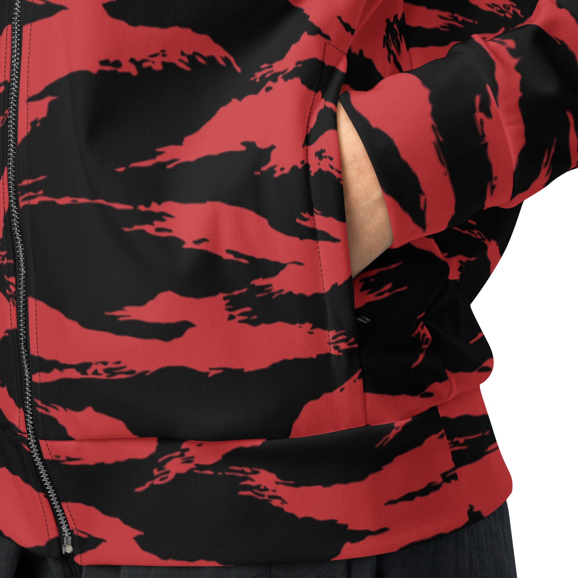 Modern Warfare Tiger Stripe Red and Black CAMO Unisex track jacket - Track Jackets
