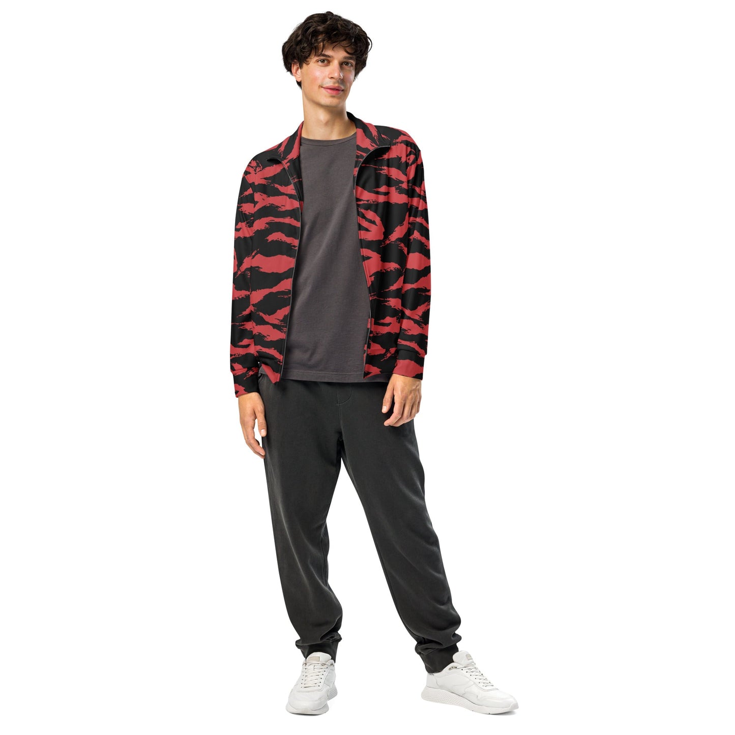 Modern Warfare Tiger Stripe Red and Black CAMO Unisex track jacket - Track Jackets