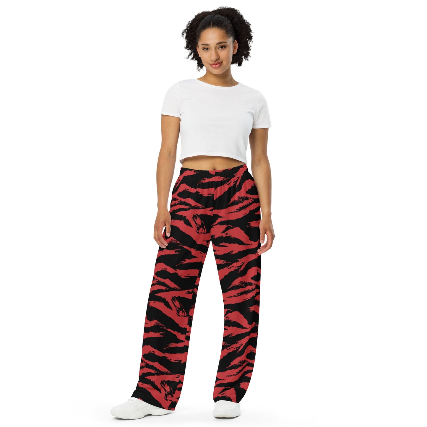 Modern Warfare Tiger Stripe Red and Black CAMO unisex wide-leg pants - Wide-leg Pants
