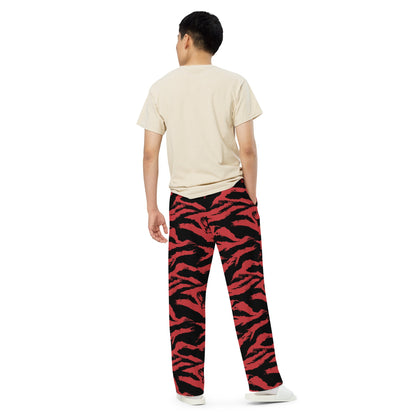 Modern Warfare Tiger Stripe Red and Black CAMO unisex wide-leg pants - Wide-leg Pants