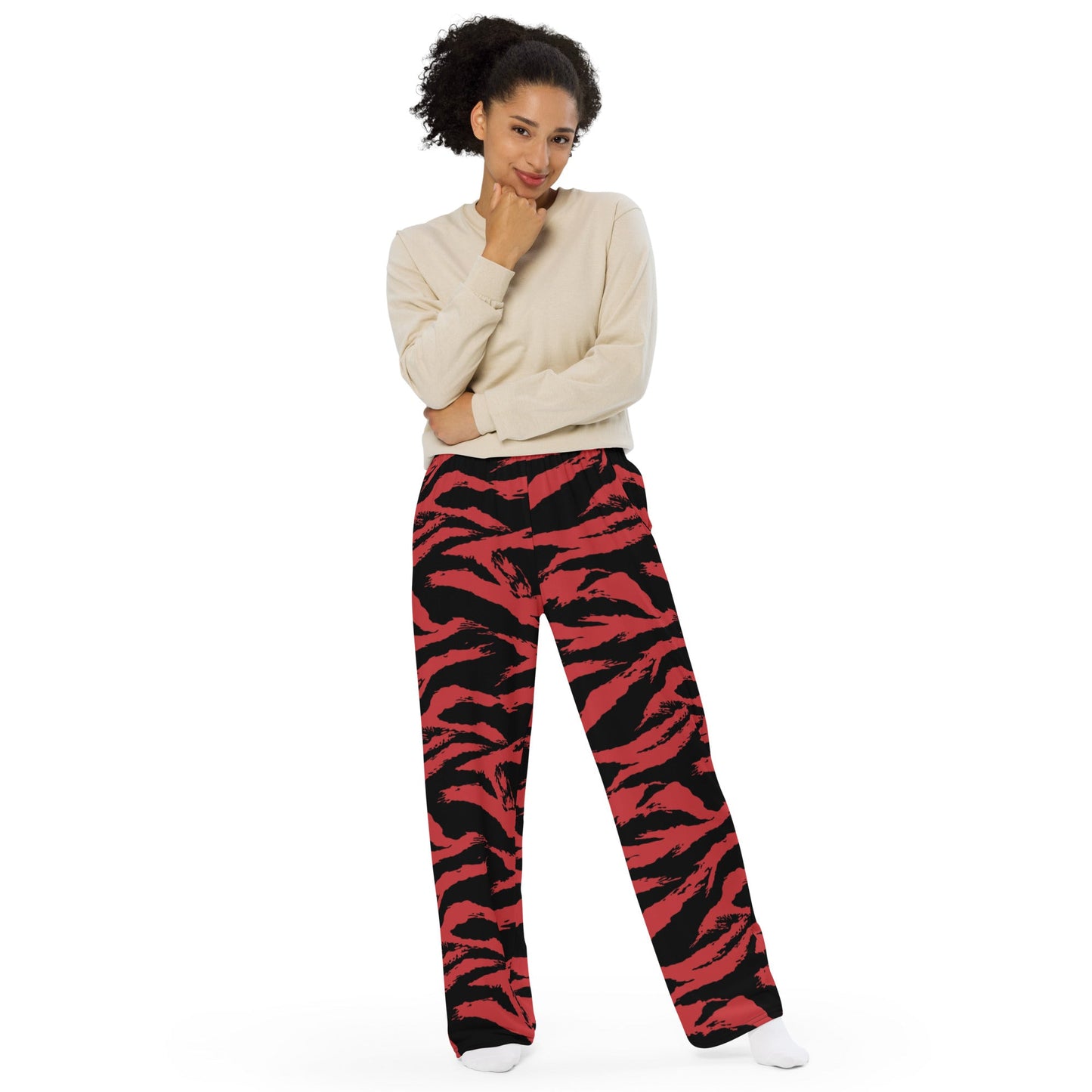 Modern Warfare Tiger Stripe Red and Black CAMO unisex wide-leg pants - Wide-leg Pants