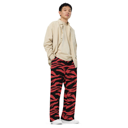 Modern Warfare Tiger Stripe Red and Black CAMO unisex wide-leg pants - Wide-leg Pants
