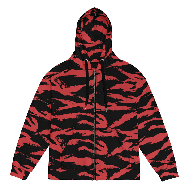 Tiger Stripe Crimson CAMO Unisex Zip Hoodie - 2XS
