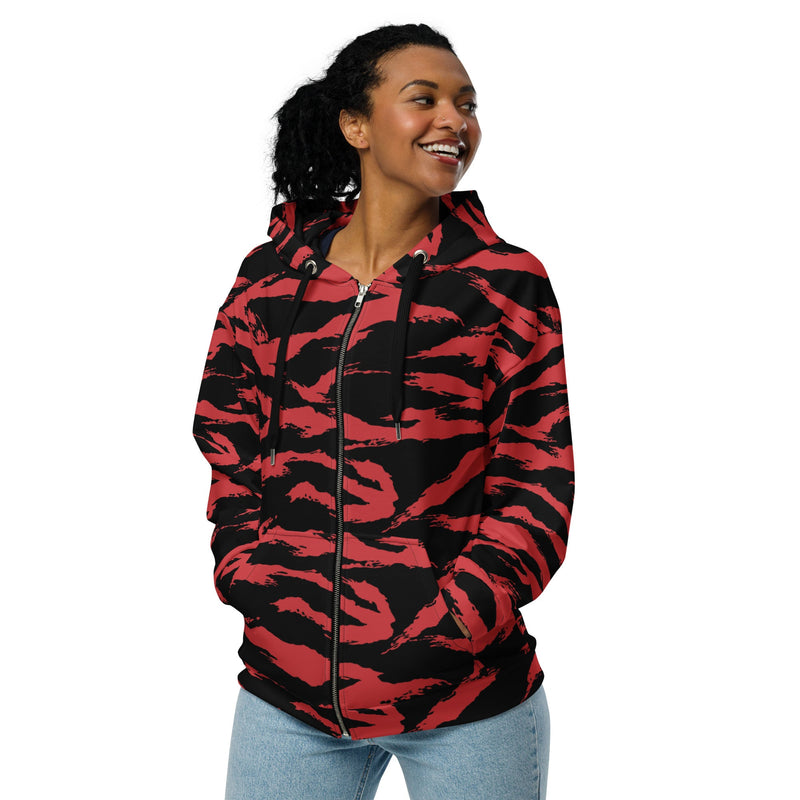 Tiger Stripe Crimson CAMO Unisex Zip Hoodie