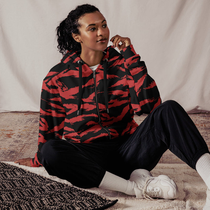 Tiger Stripe Crimson CAMO Unisex Zip Hoodie