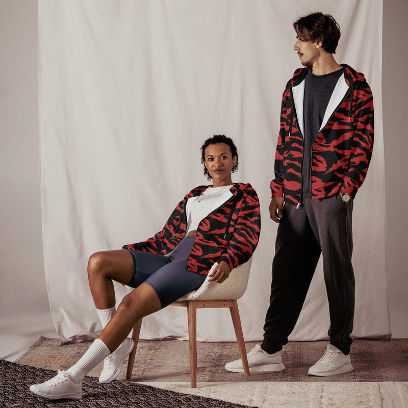 Tiger Stripe Crimson CAMO Unisex Zip Hoodie