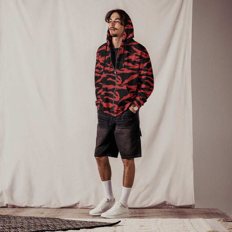 Tiger Stripe Crimson CAMO Unisex Zip Hoodie