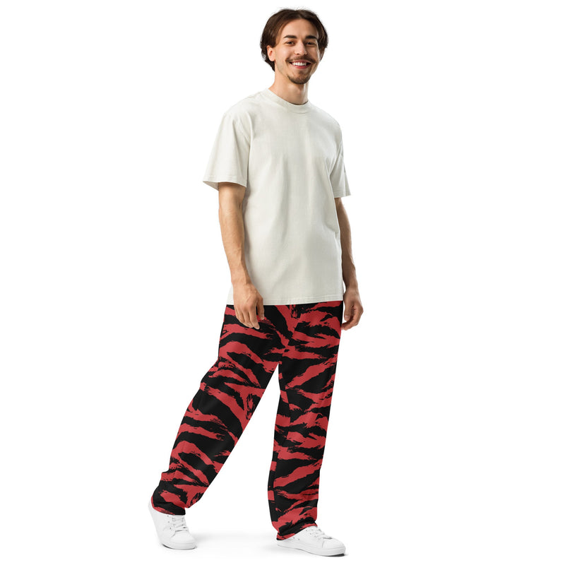 Tiger Stripe Crimson CAMO Unisex Wide-Leg Joggers