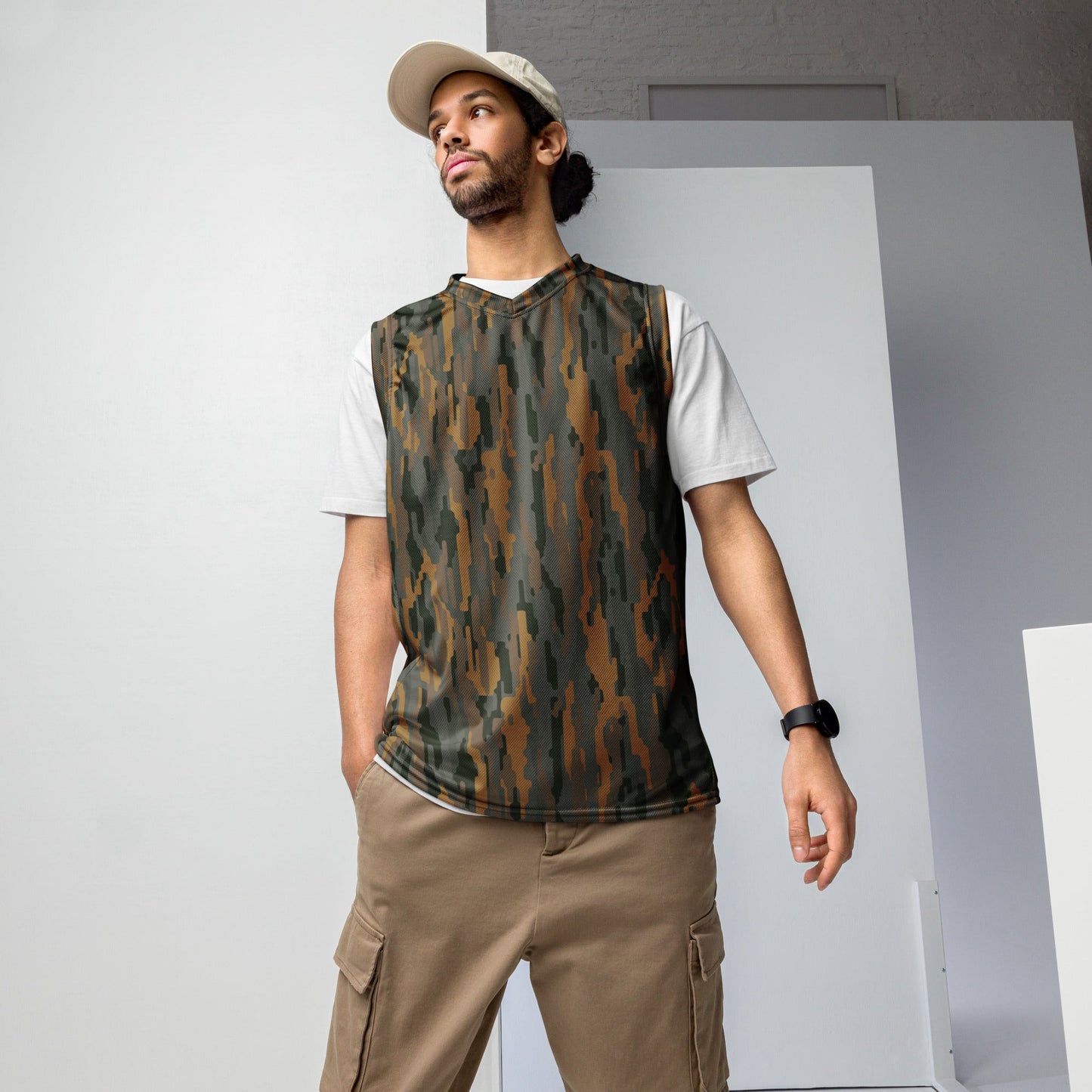Modern Warfare Urban Vertical Rusty Bark CAMO Unisex Basketball Jersey - 2XS