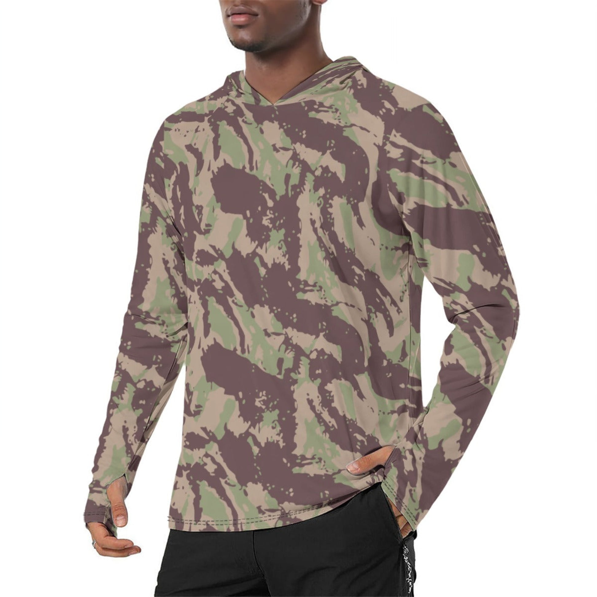 Mozambique Lizard CAMO Mens Sunscreen Sports Hoodie With Thumb Holes S / White Hoodies