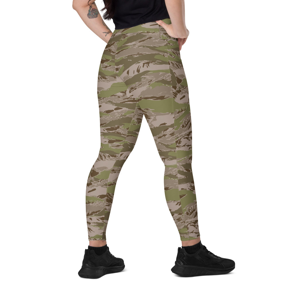 Multi-terrain Tiger Stripe Arid CAMO Leggings with pockets - 2XS - Womens With Pockets