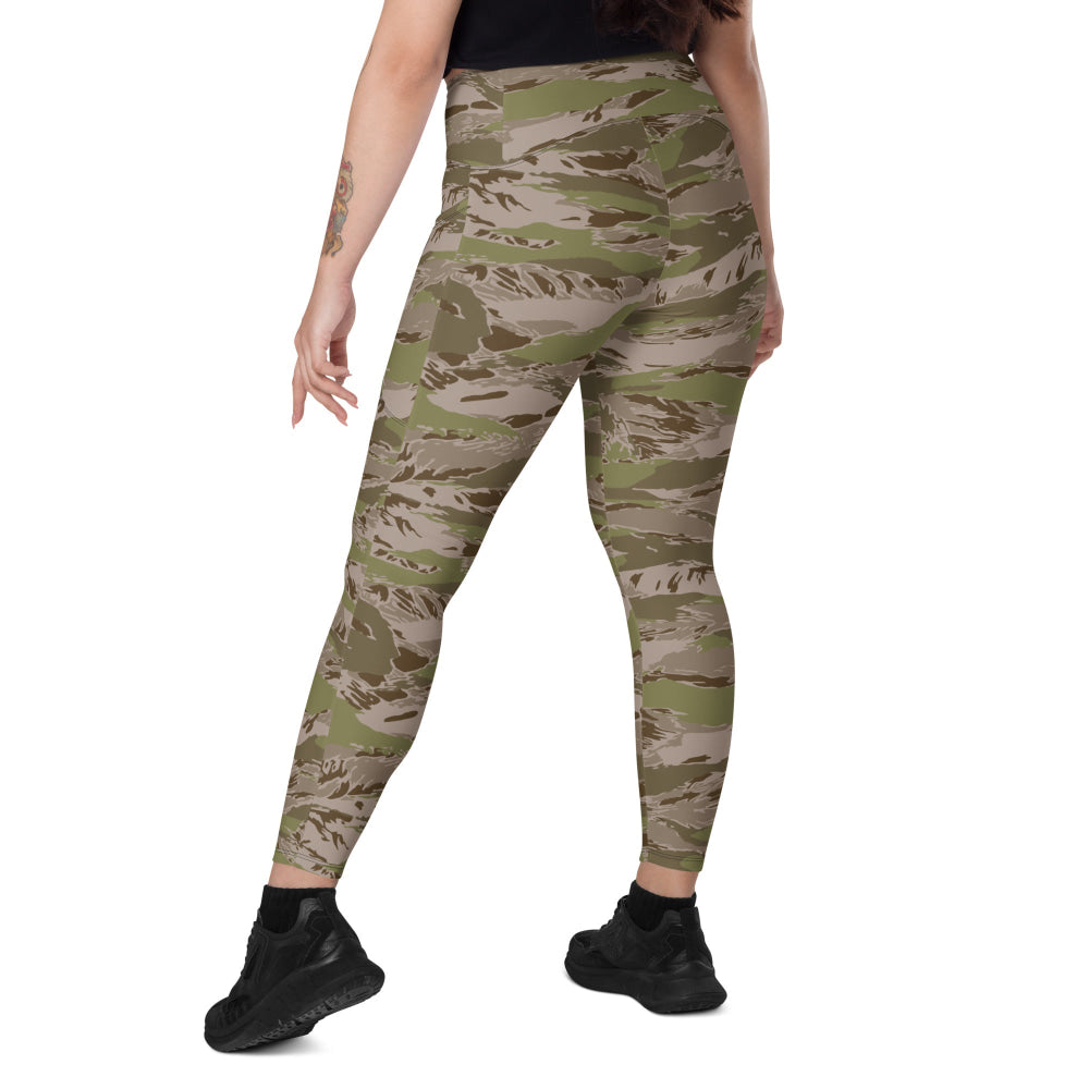 Multi-terrain Tiger Stripe Arid CAMO Leggings with pockets - Womens With Pockets