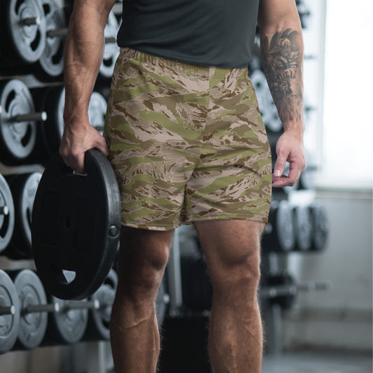 Multi-terrain Tiger Stripe Arid CAMO Unisex Athletic Long Shorts - 2XS