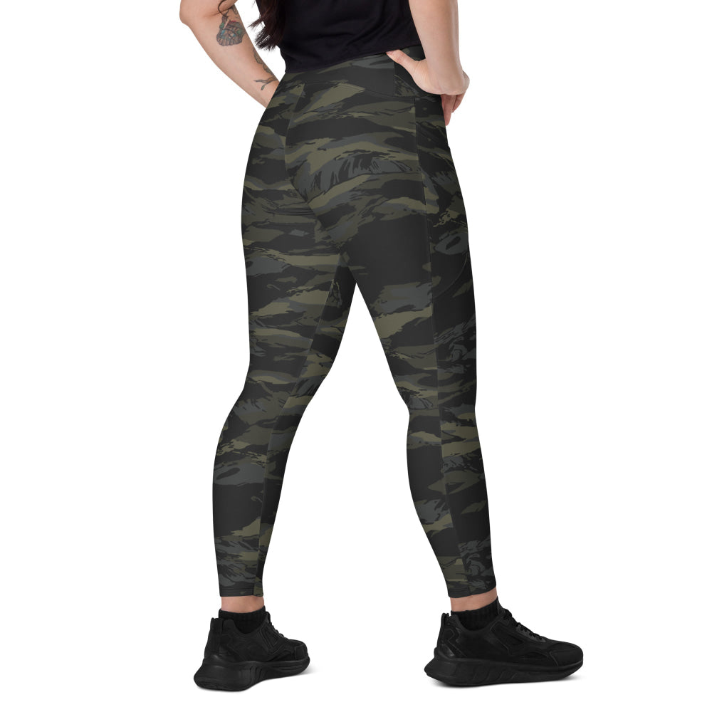 Multi-terrain Tiger Stripe Black CAMO Leggings with pockets - 2XS - Womens With Pockets