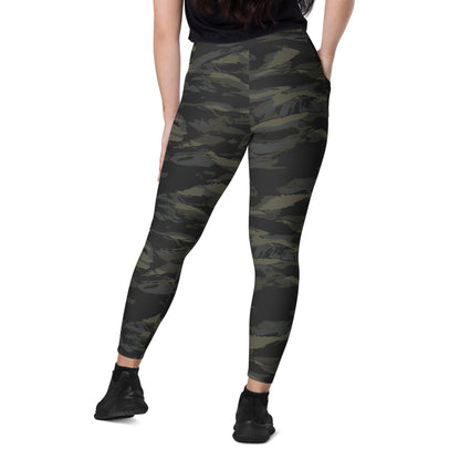 Multi-terrain Tiger Stripe Black CAMO Leggings with pockets - Womens With Pockets