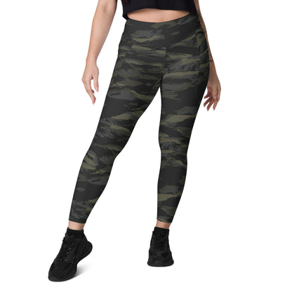 Multi-terrain Tiger Stripe Black CAMO Leggings with pockets - Womens With Pockets