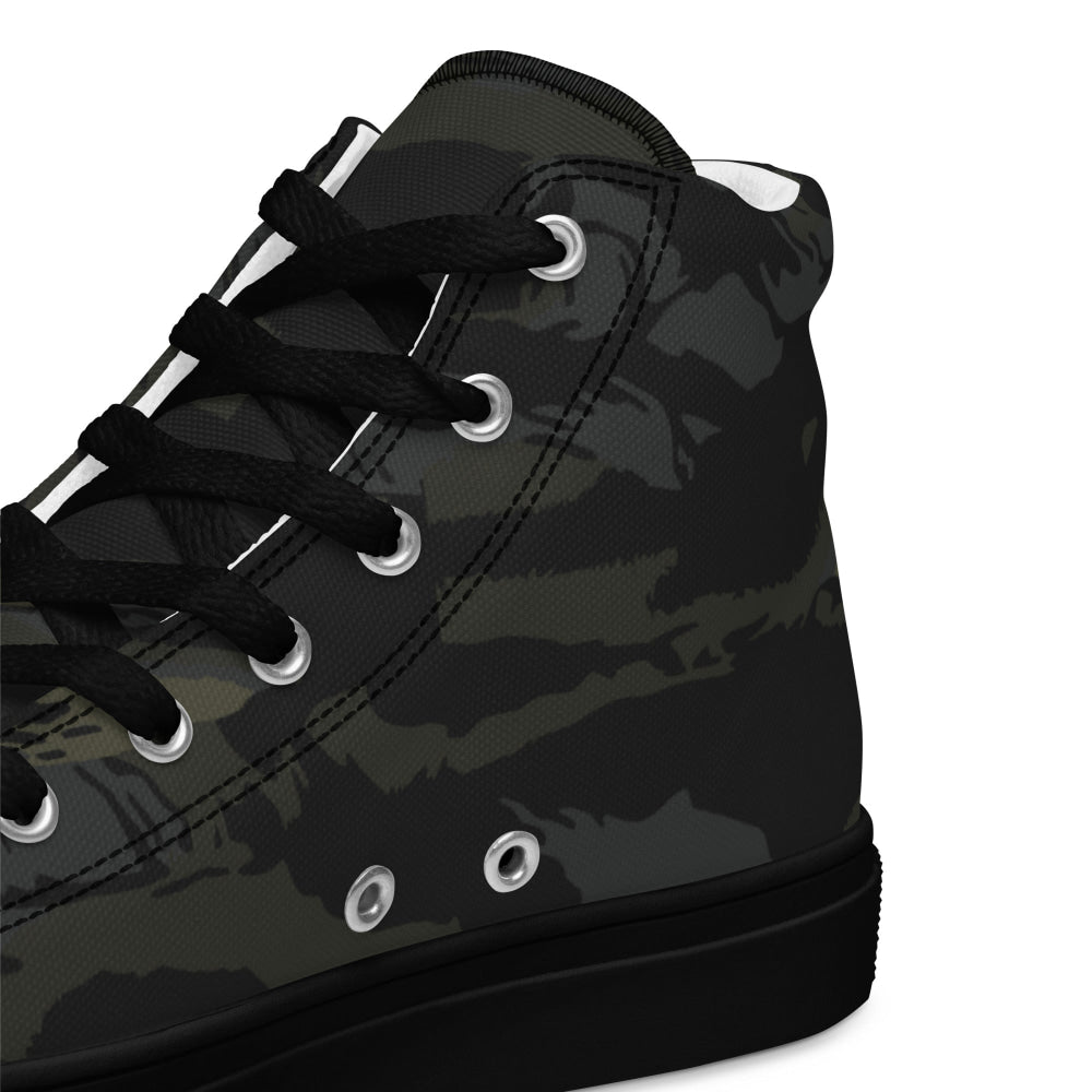 Multi-terrain Tiger Stripe Black CAMO Men’s high top canvas shoes - Mens High Top Canvas Shoes