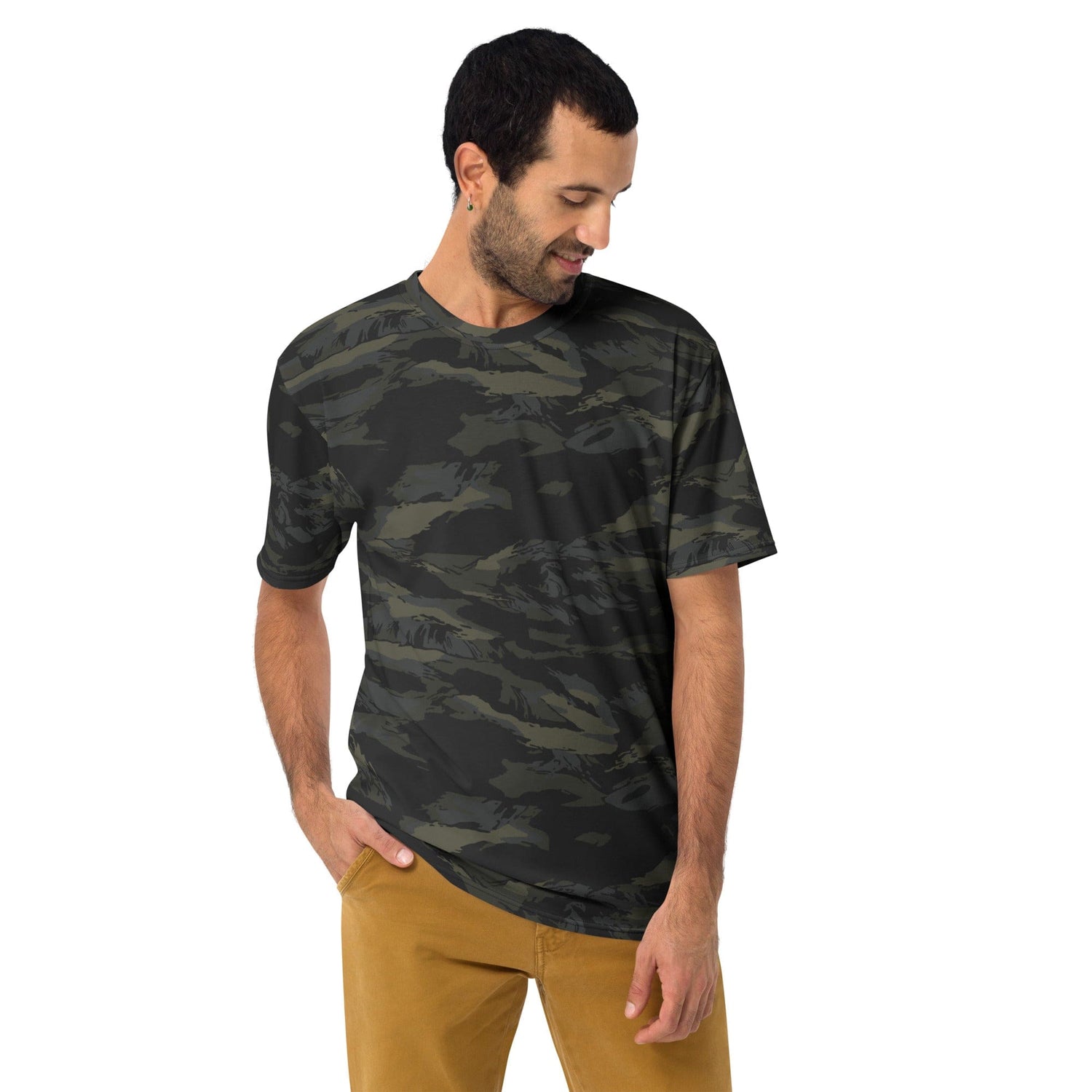 Multi-terrain Tiger Stripe Black CAMO Men’s t-shirt - Mens T-Shirts